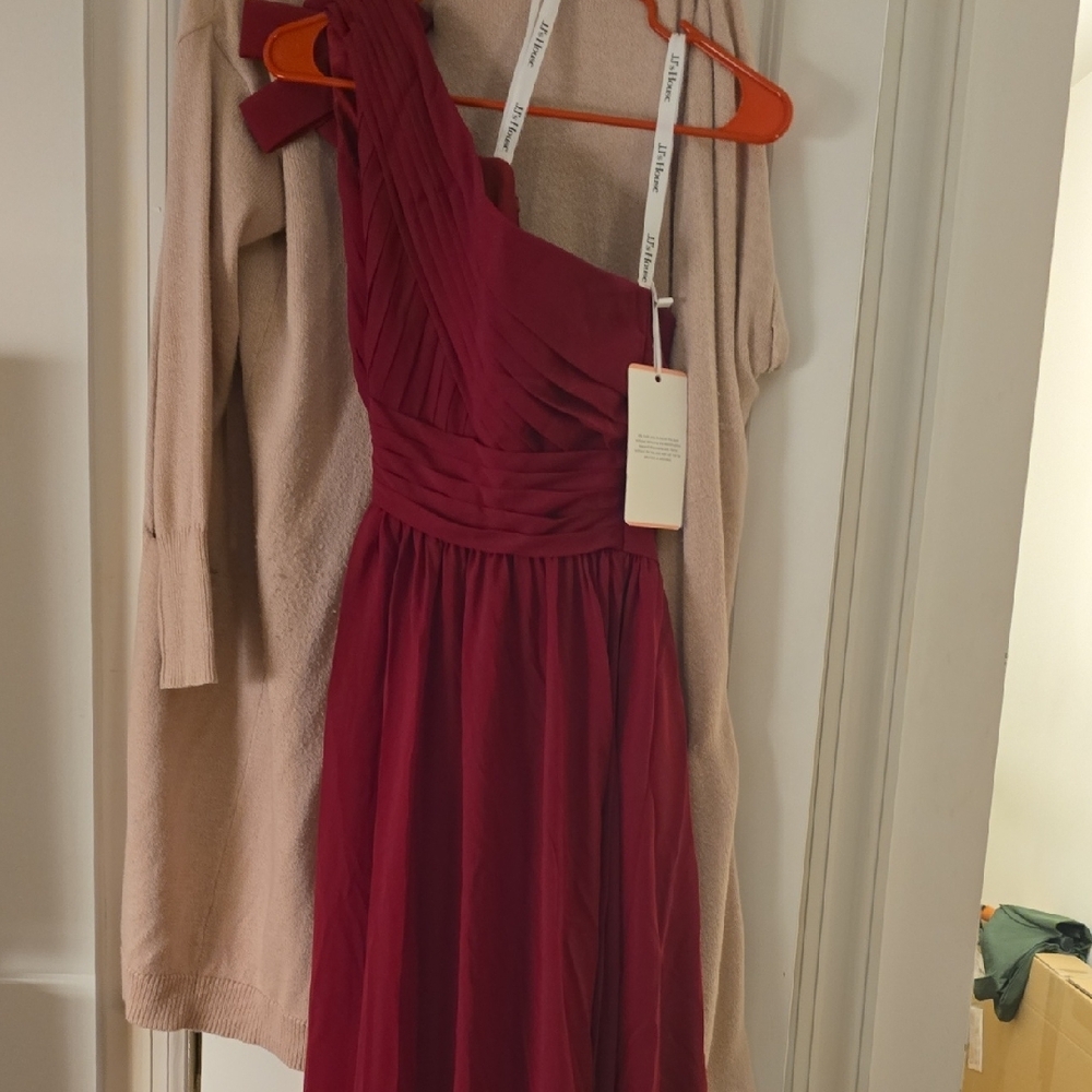 Red Ruched One-Shoulder Sundress for Weddings